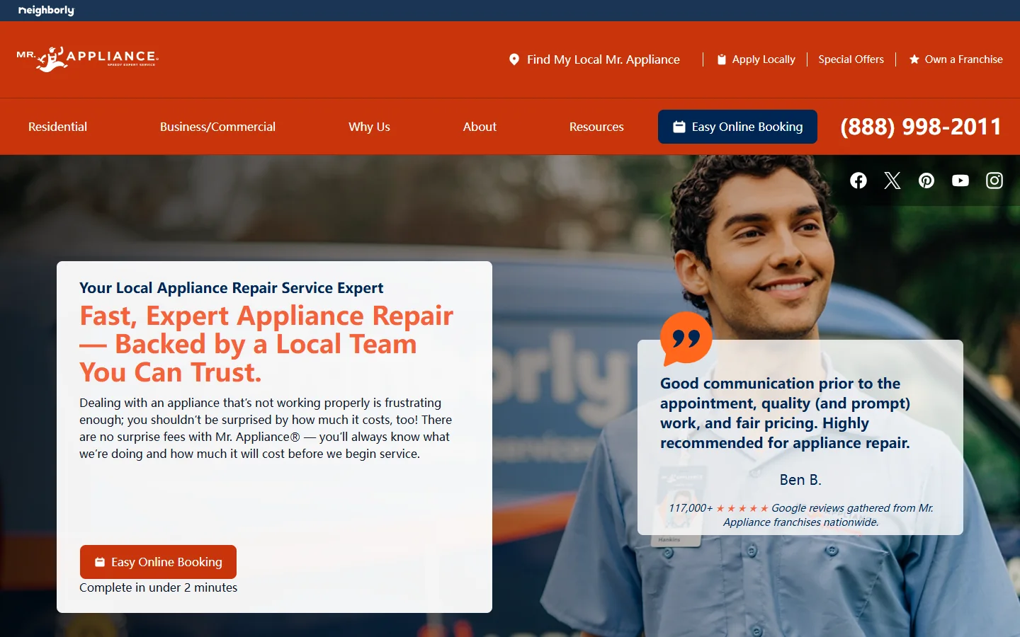 Mr. Appliance · Website screenshot