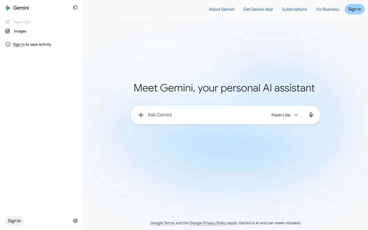 Gemini – Ansicht der Anbieter-Website