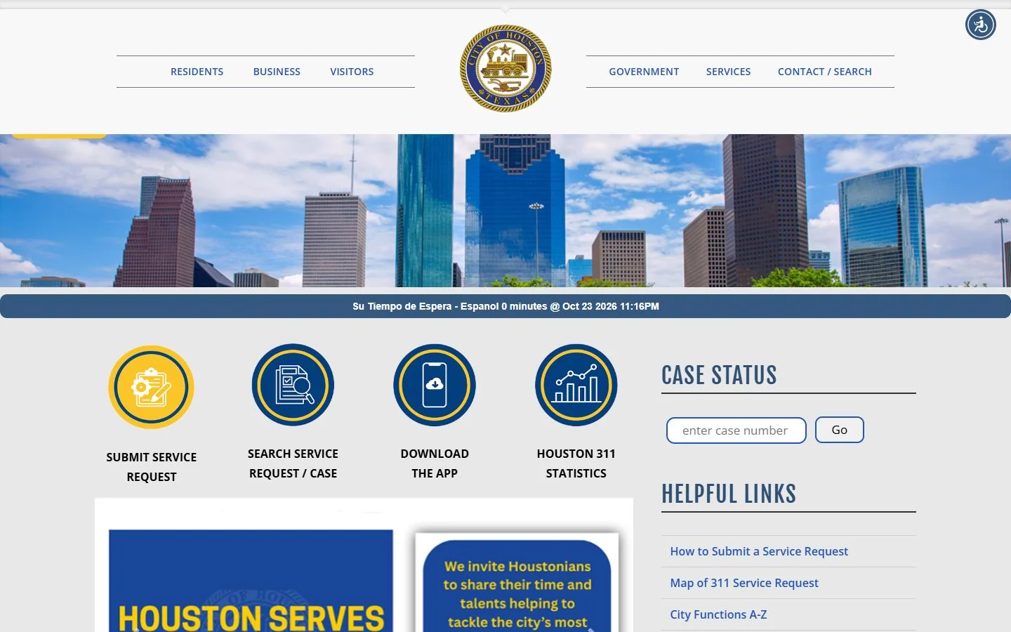 Houston 311 · Website screenshot