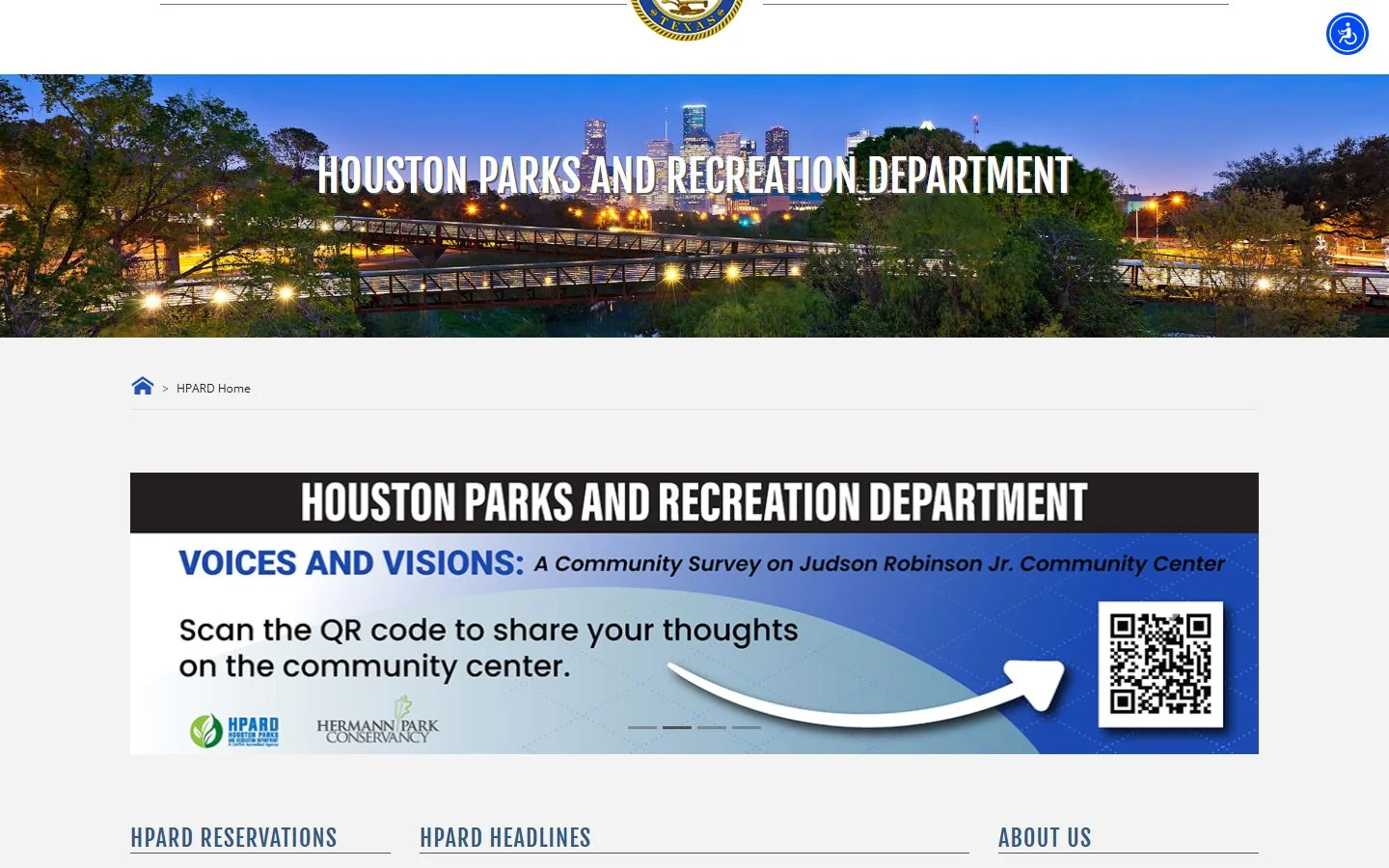 Houston Parks and Recreation · Website screenshot
