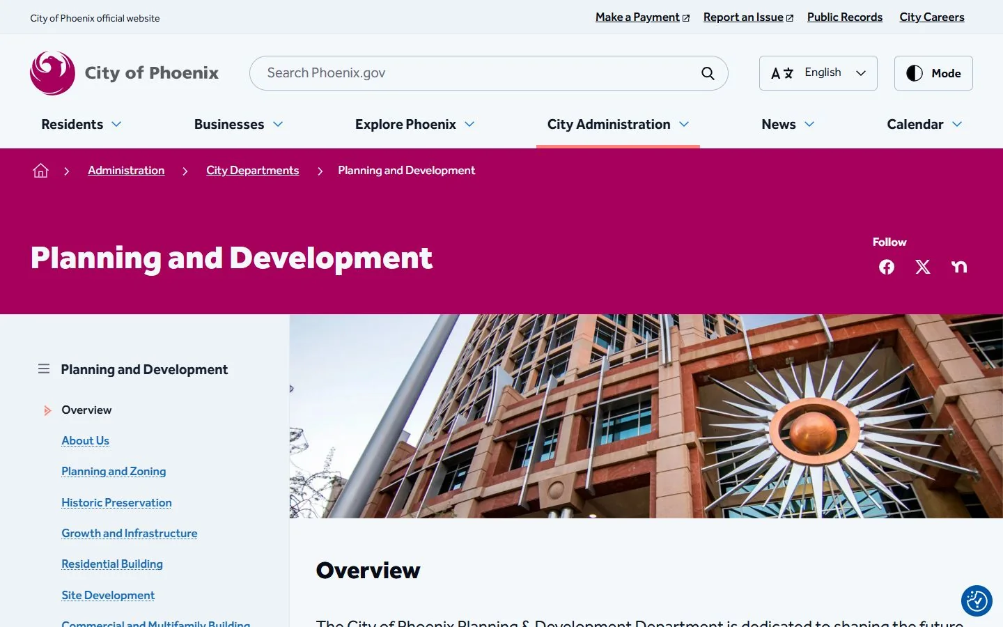 Phoenix Planning and Development · Website screenshot