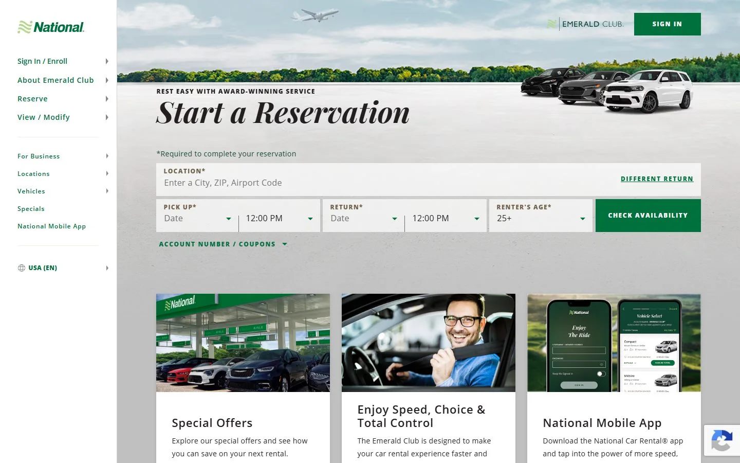 National Car Rental · Website screenshot