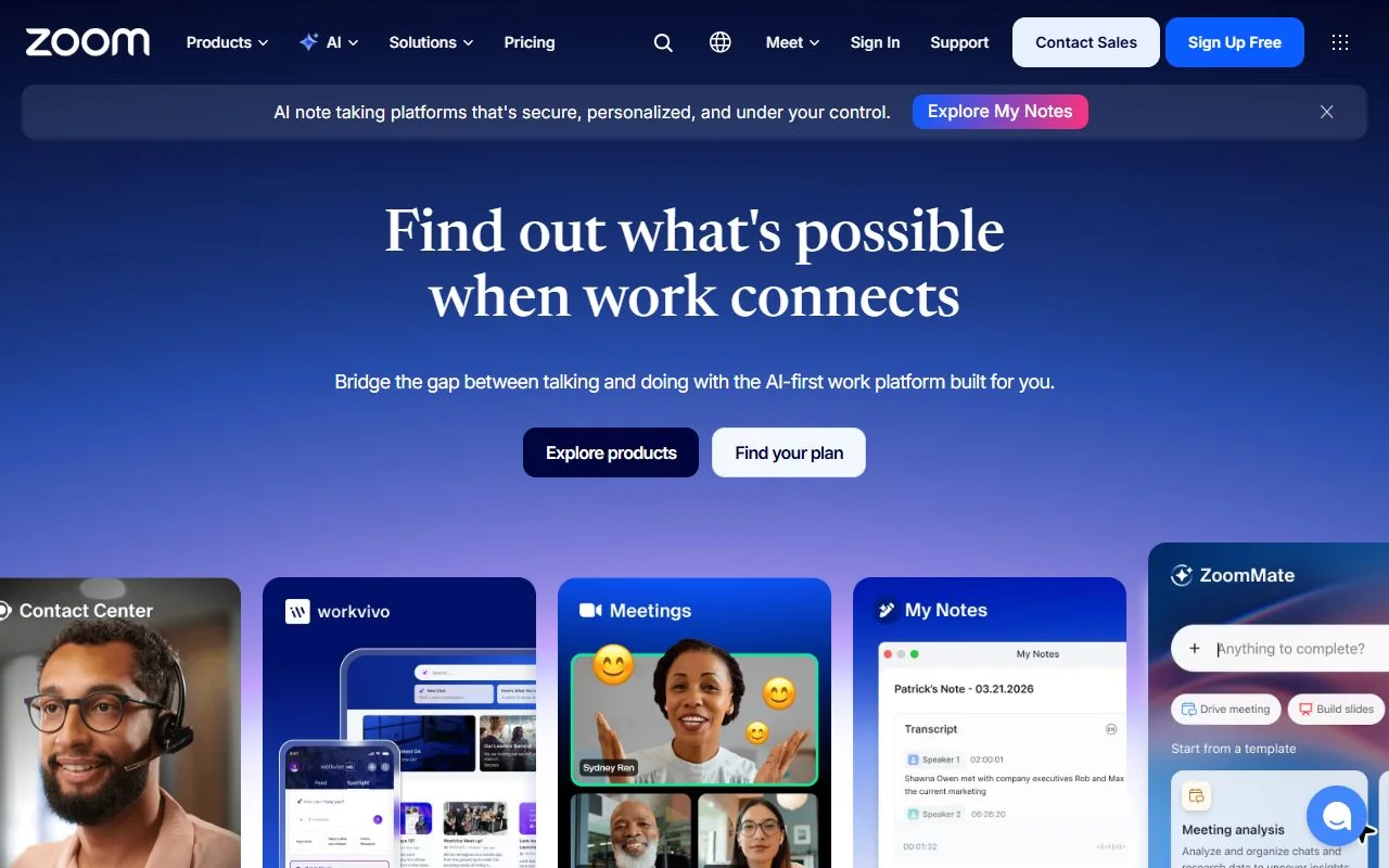 Zoom – Ansicht der Anbieter-Website