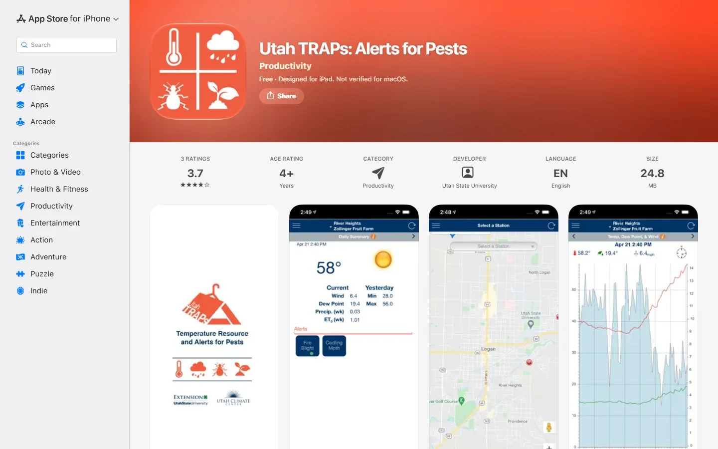 Utah State University · Official Utah TRAPs: Alerts for Pests app listing (US)