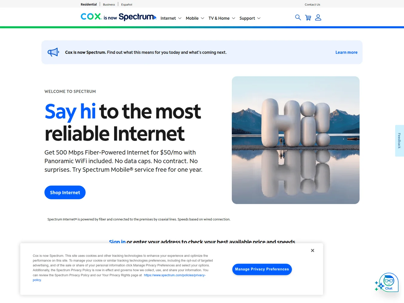 Cox (Spectrum) · Website screenshot