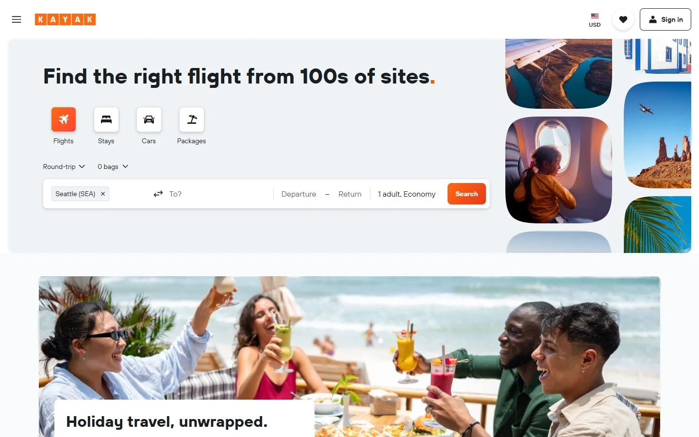 Kayak — Official website screenshot