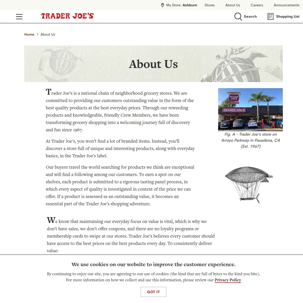 Trader Joe's · Website screenshot