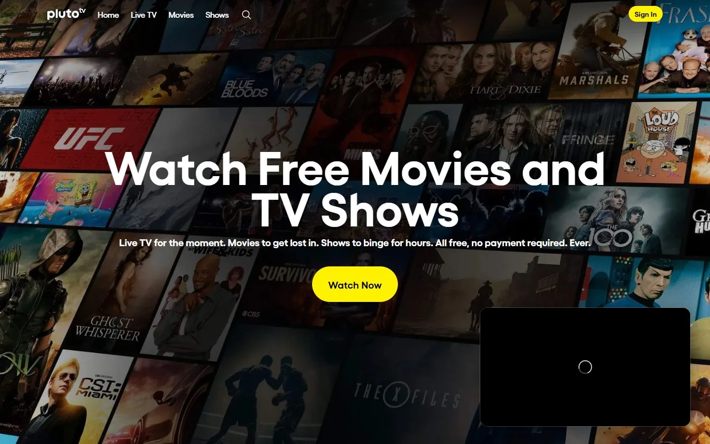 Pluto TV – Ansicht der Anbieter-Website