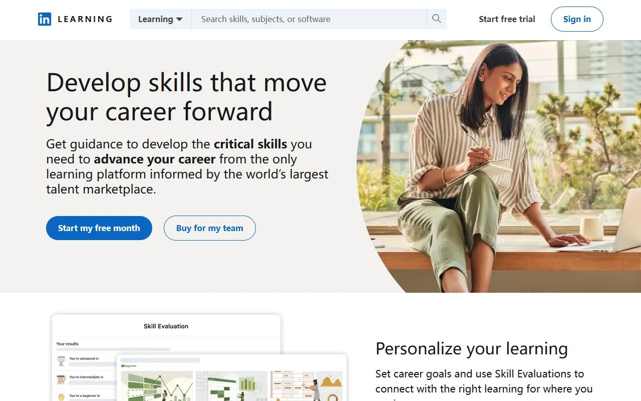 LinkedIn Learning – Ansicht der Anbieter-Website