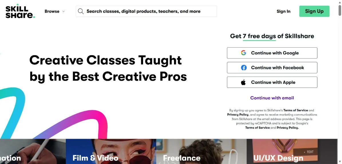 Skillshare · Website screenshot