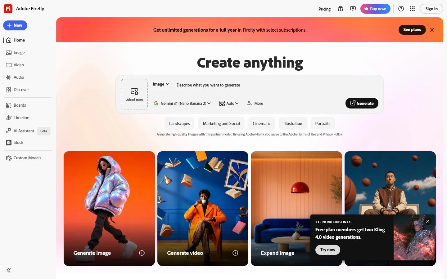 Adobe Firefly – Ansicht der Anbieter-Website