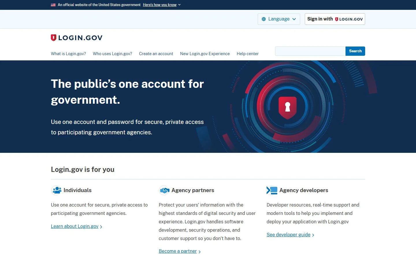 Login.gov · Website screenshot