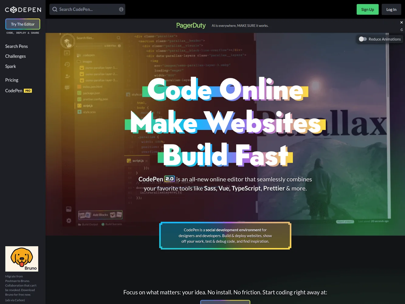CodePen — Earlier official website screenshot