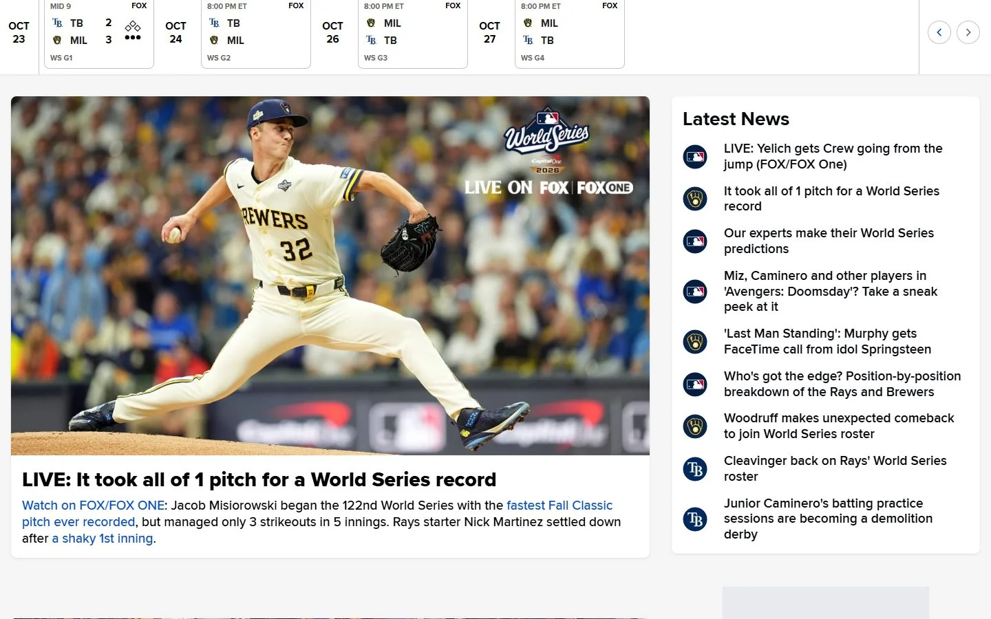 MLB · Website screenshot