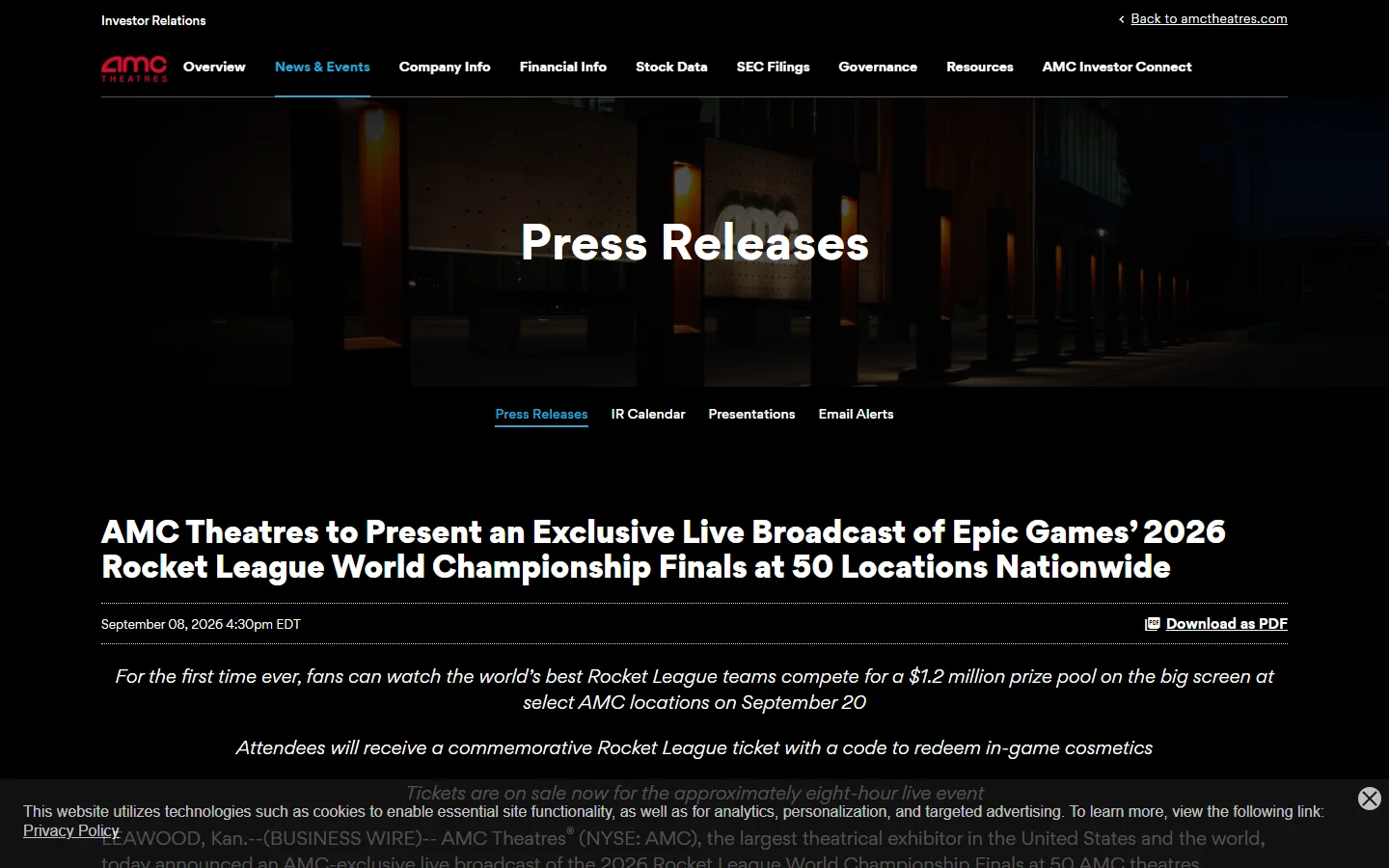 AMC Theatres · Website screenshot
