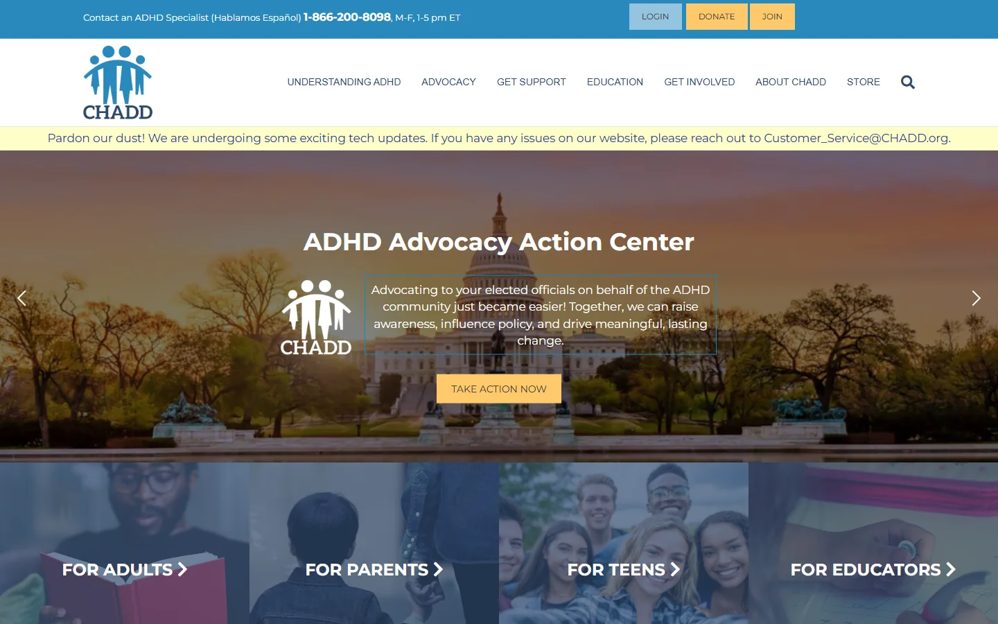 CHADD · Website screenshot