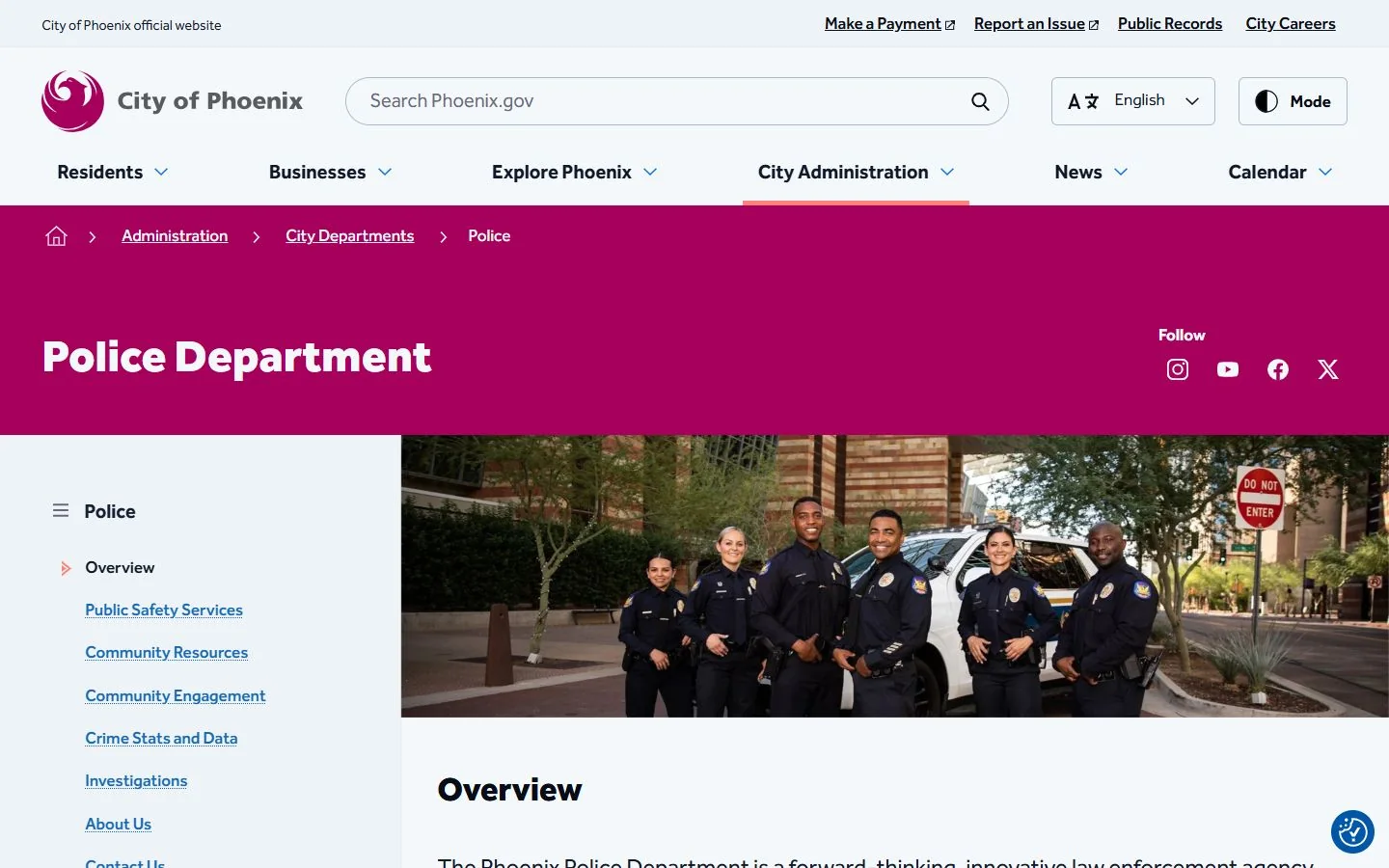 Phoenix Police Department · Website screenshot