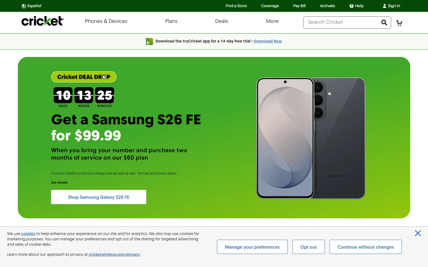 Cricket Wireless · Website screenshot