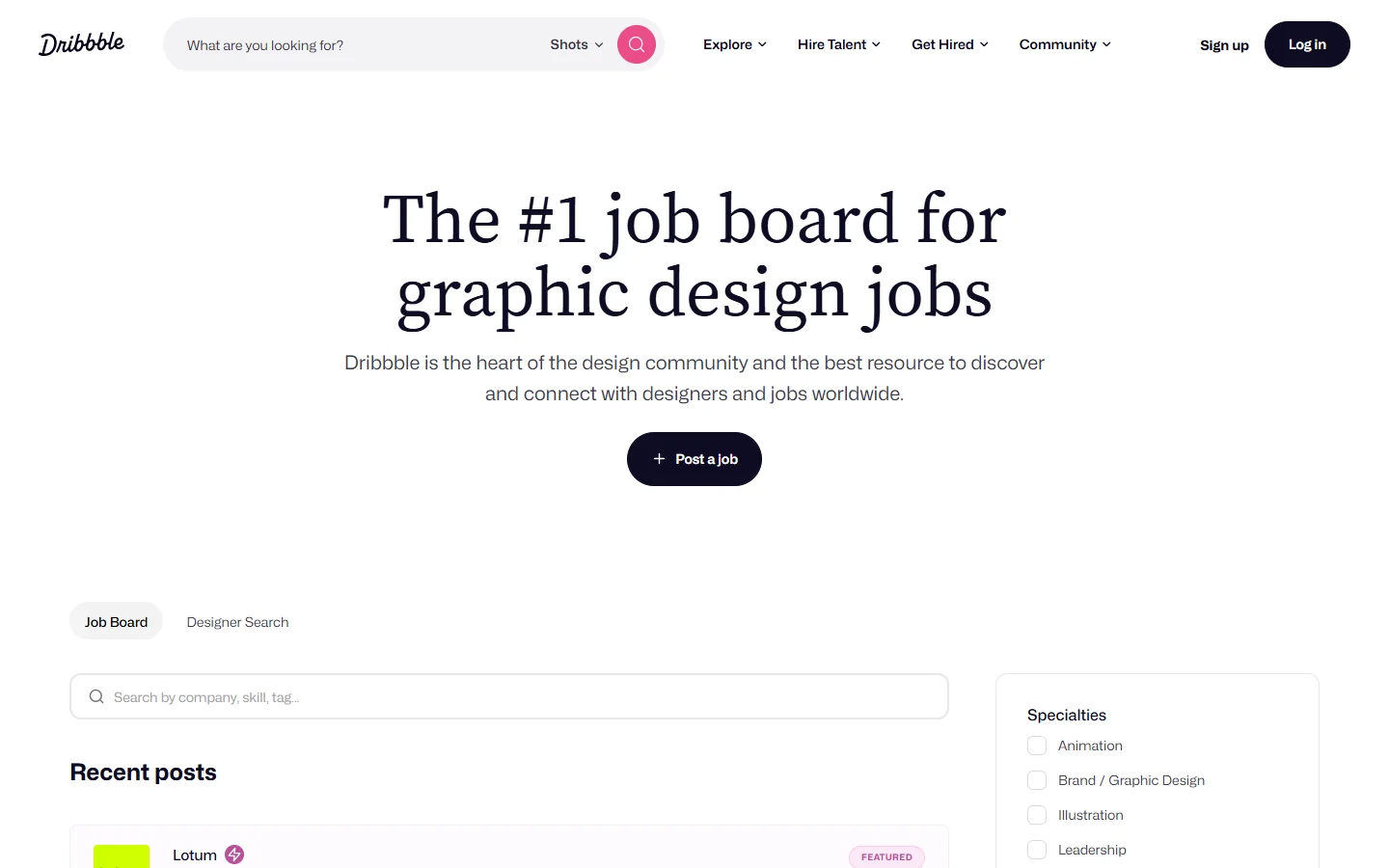 Dribbble Jobs · Website screenshot