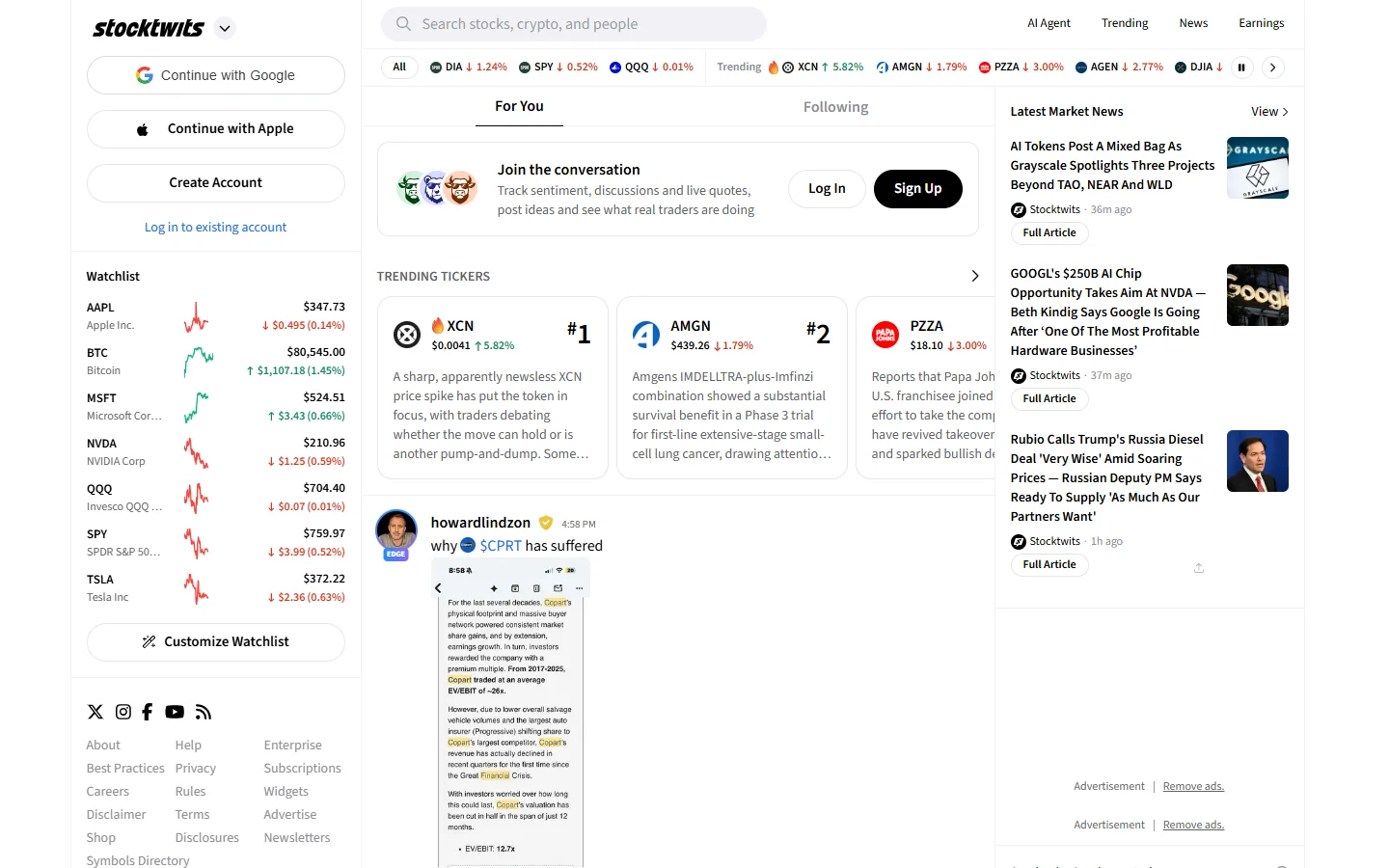 Stocktwits · Website screenshot