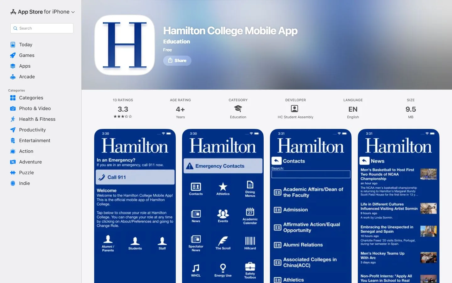 Hamilton College · Official Hamilton College Mobile App app listing (US)