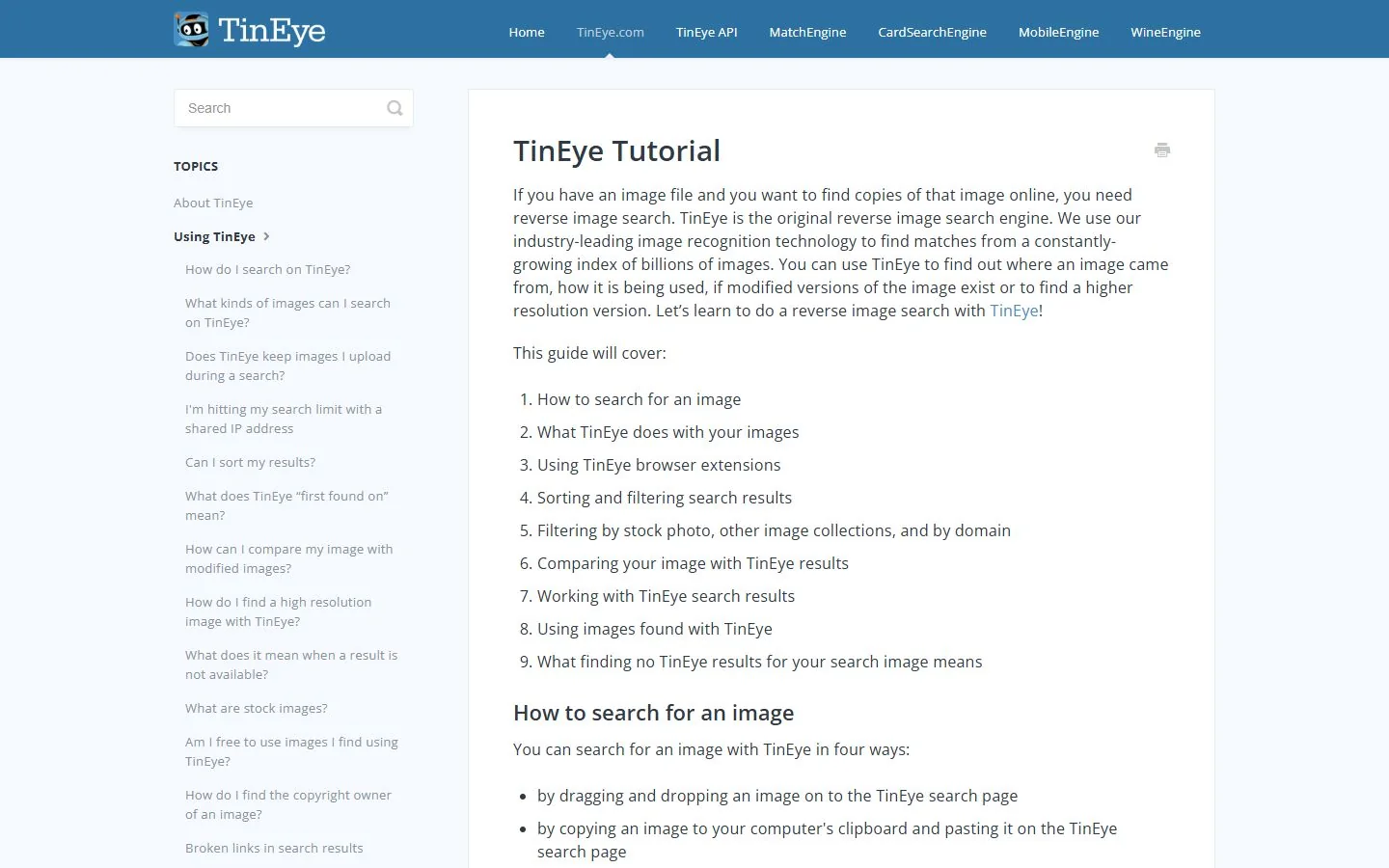 TinEye · Website screenshot