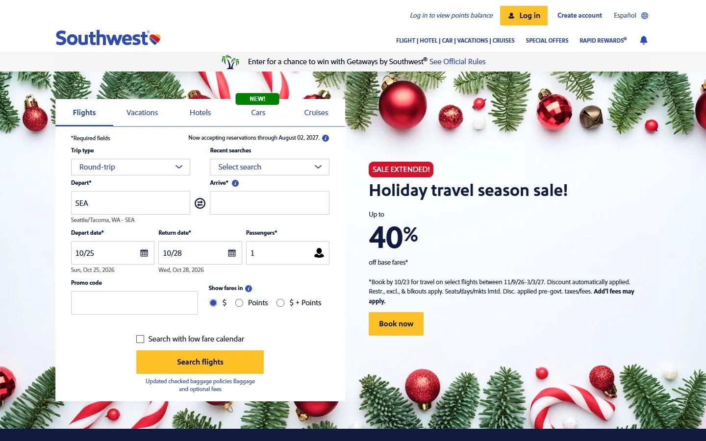 Southwest Airlines · Website screenshot