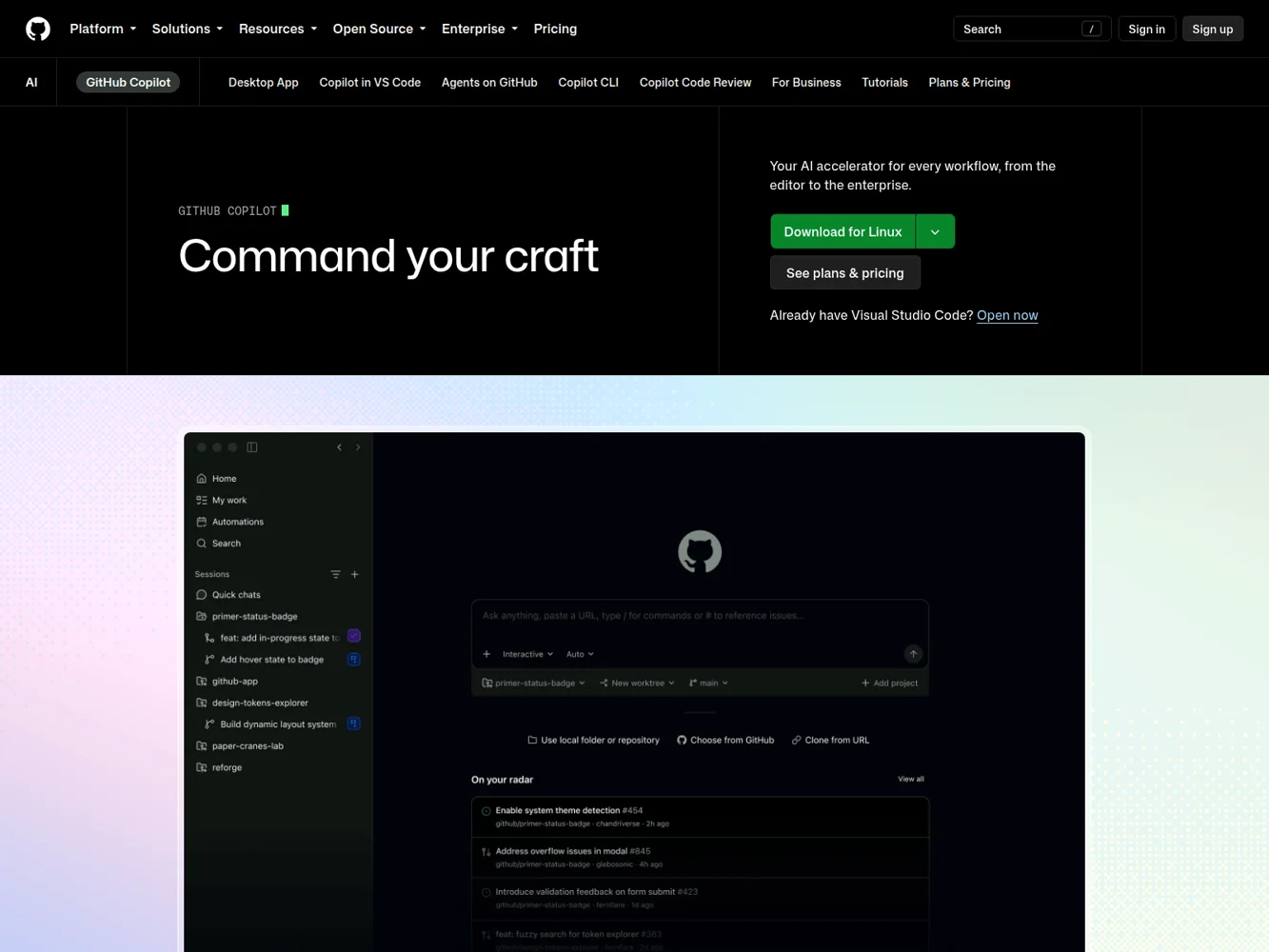GitHub Copilot — Earlier official website screenshot