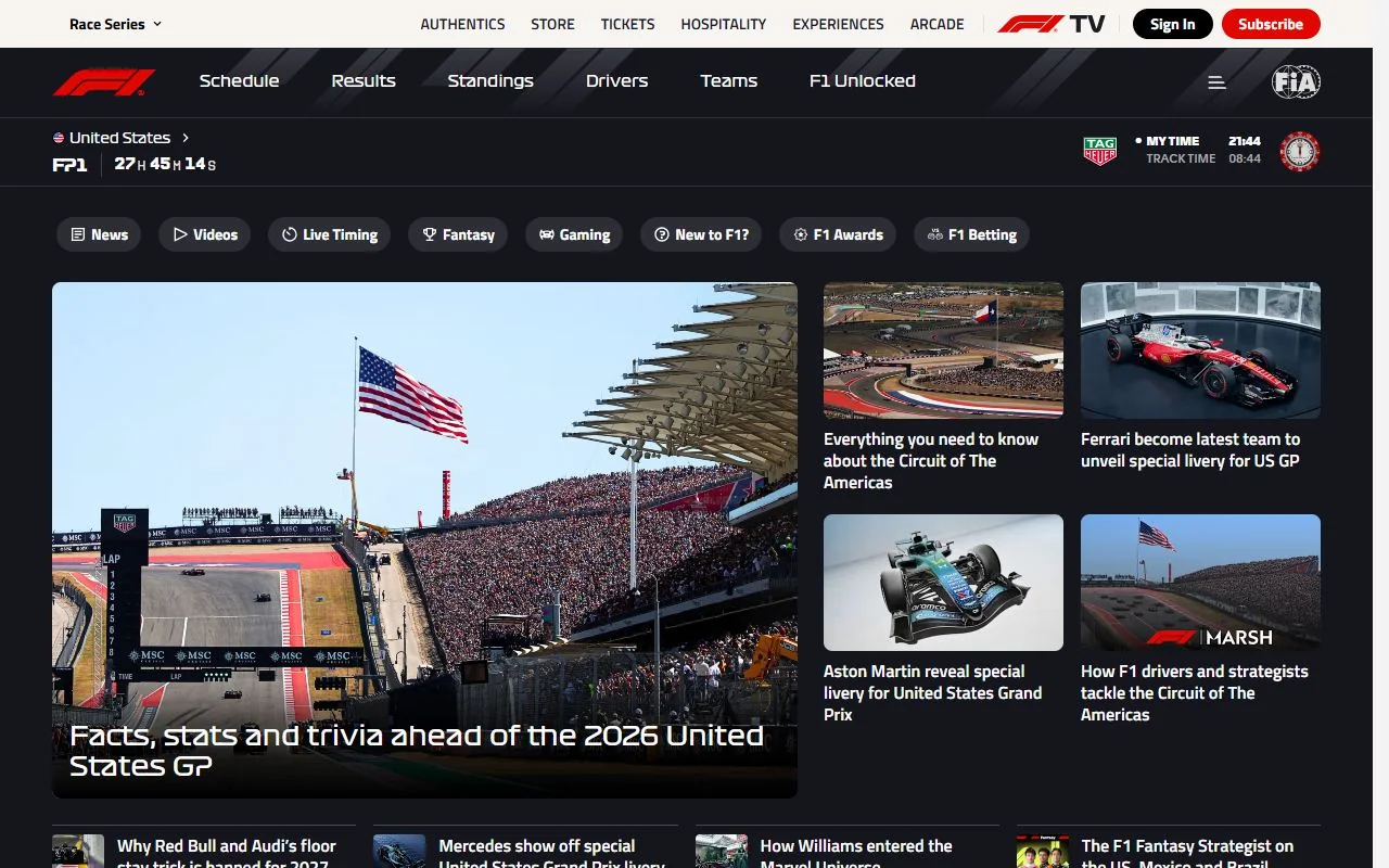 Formula 1 — Official website screenshot