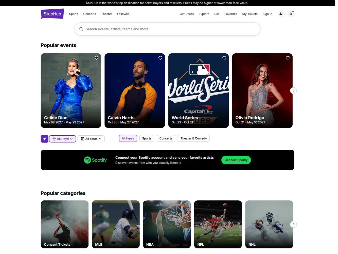 StubHub — Earlier official website screenshot