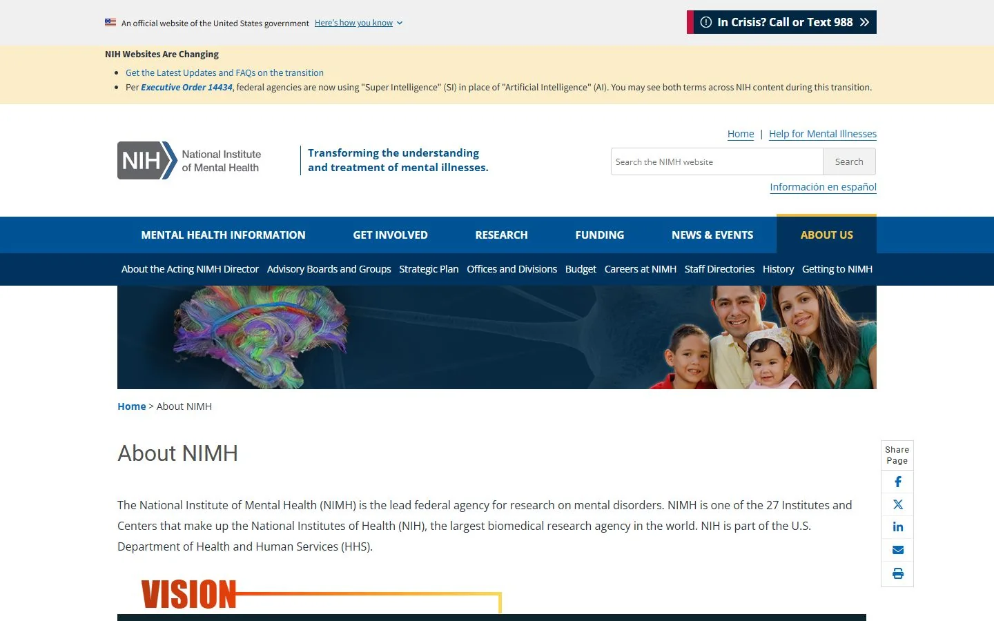 National Institute of Mental Health · Website screenshot