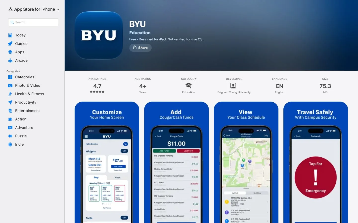 Brigham Young University · Official BYU app listing (US)