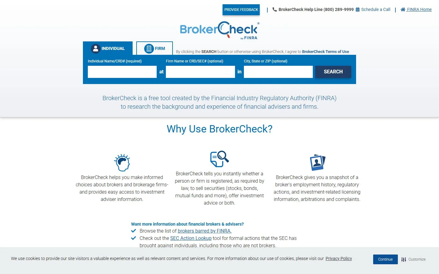 FINRA BrokerCheck · Website screenshot