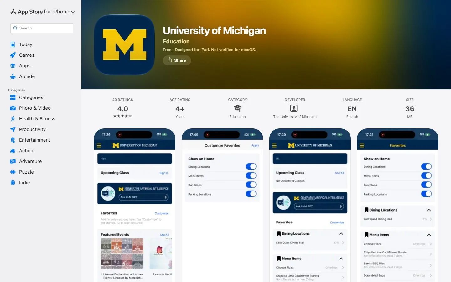 University of Michigan-Ann Arbor · Official University of Michigan app listing (US)
