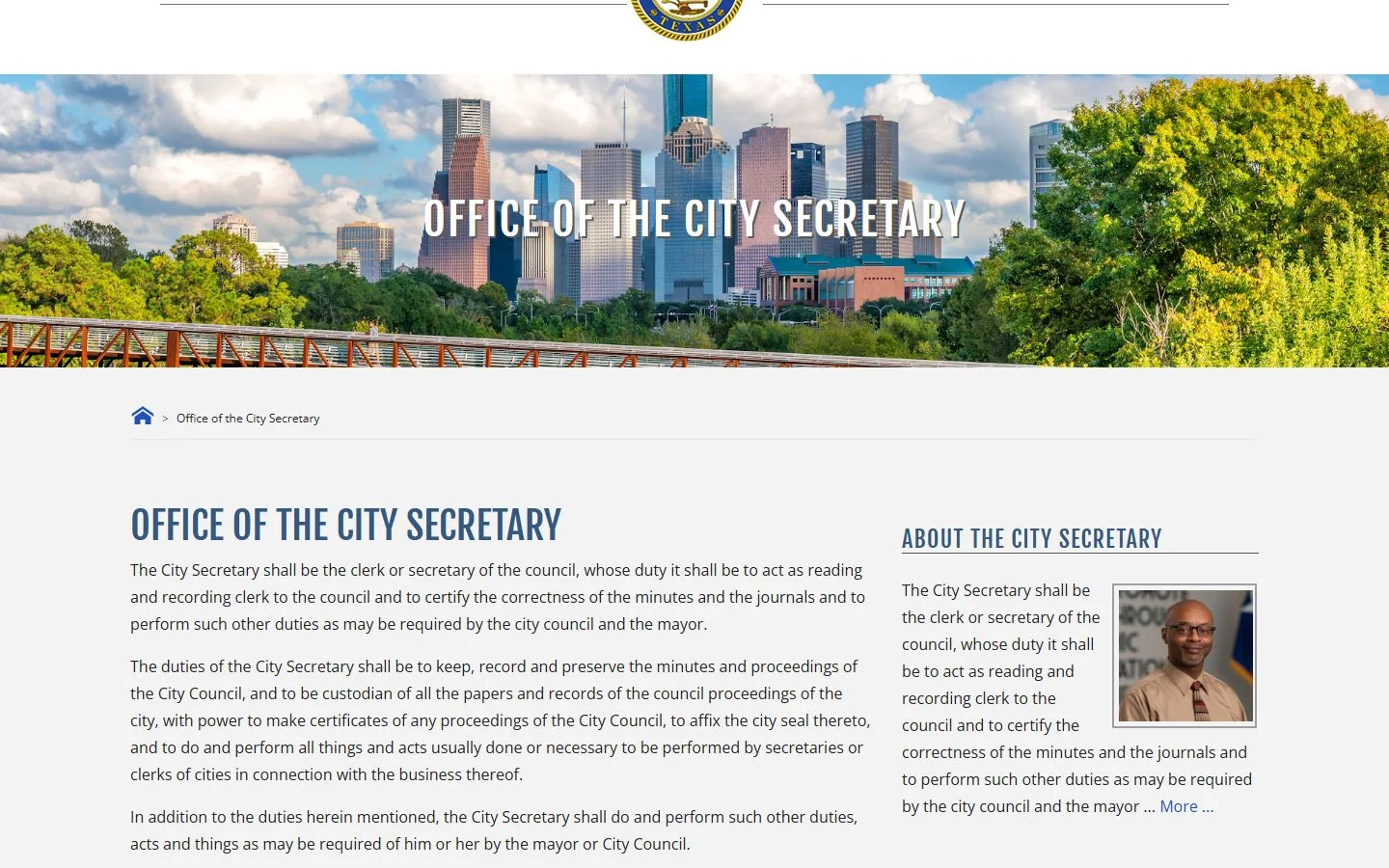 Houston City Secretary · Website screenshot