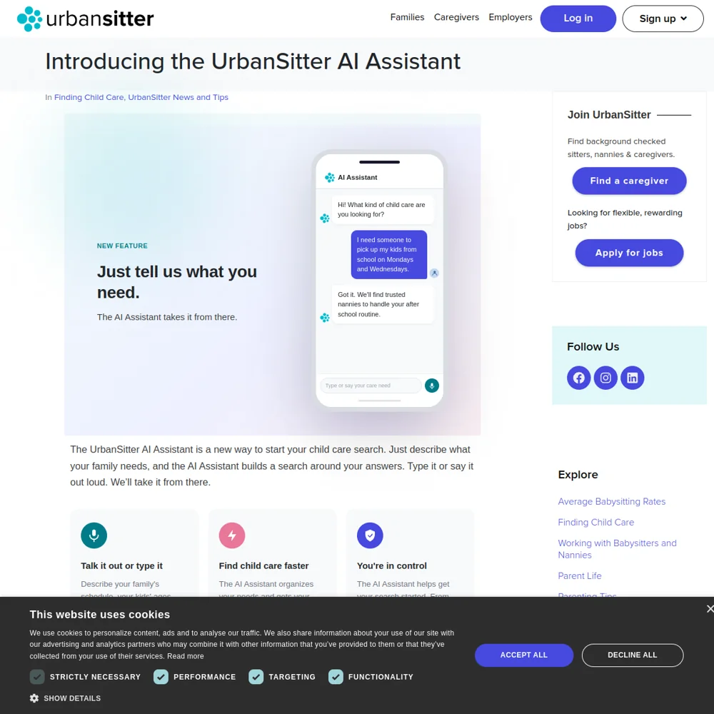 UrbanSitter · Website screenshot