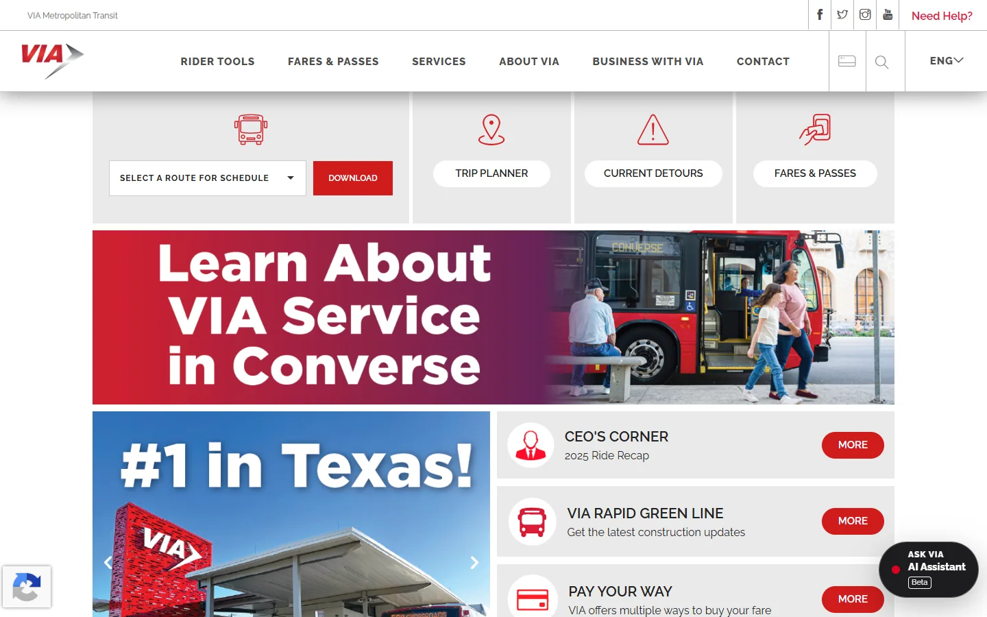 VIA Metropolitan Transit · Website screenshot