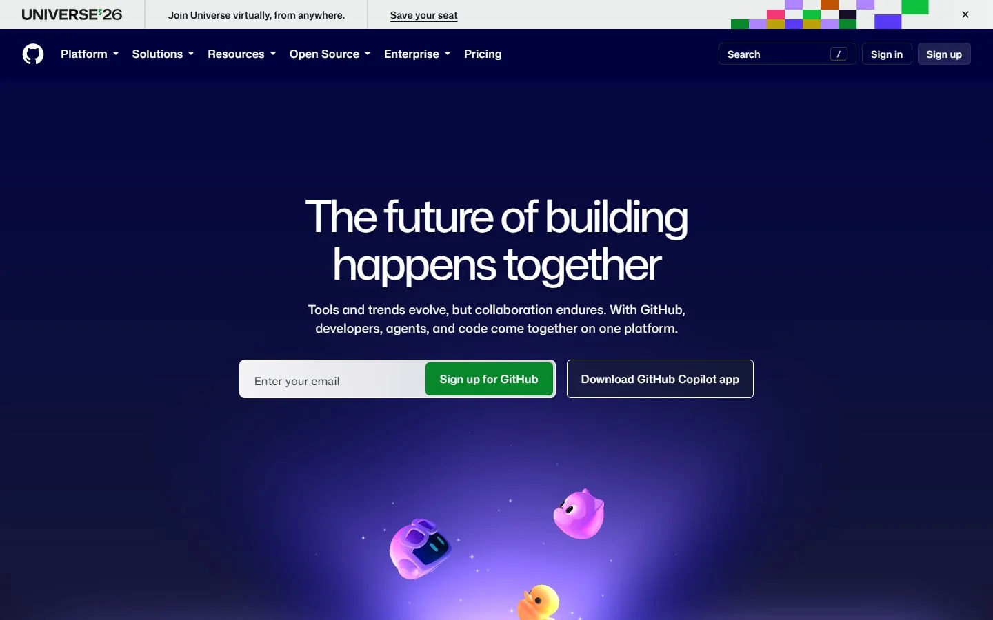 GitHub – Ansicht der Anbieter-Website