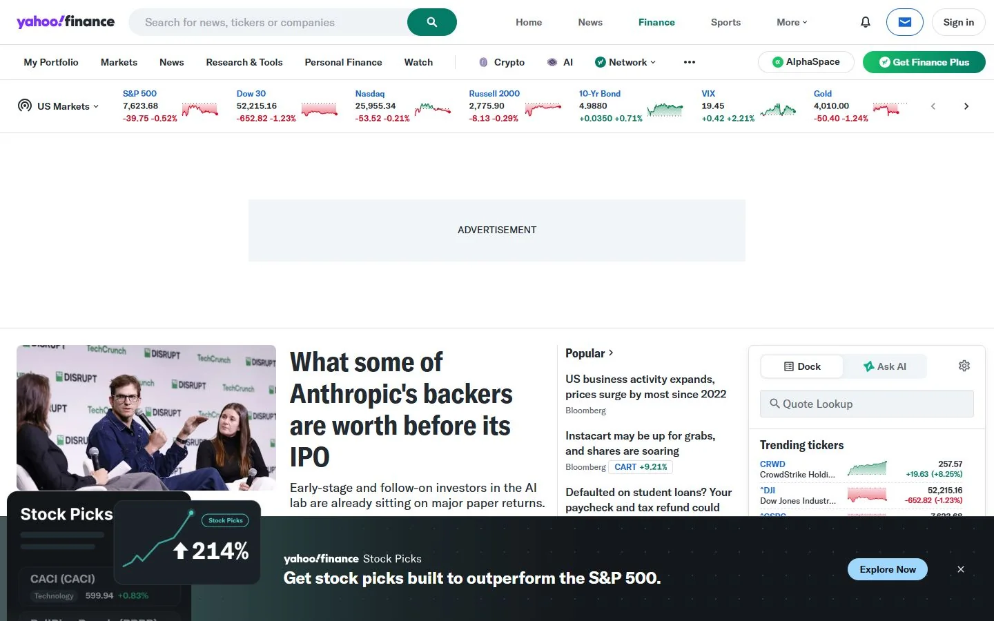 Yahoo Finance · Website screenshot