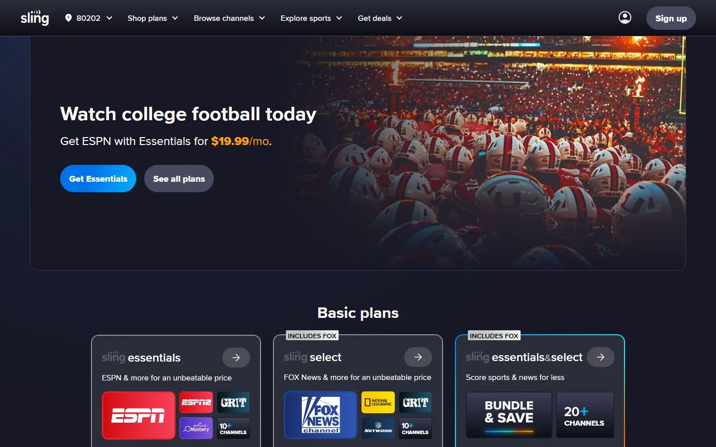 Sling TV · Website screenshot