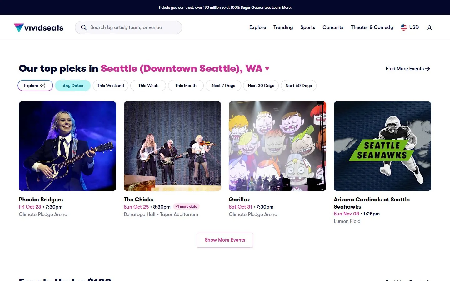 Vivid Seats · Website screenshot