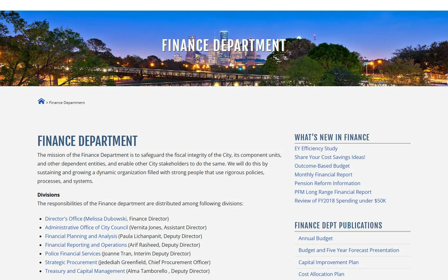 Houston Finance Department · Website screenshot