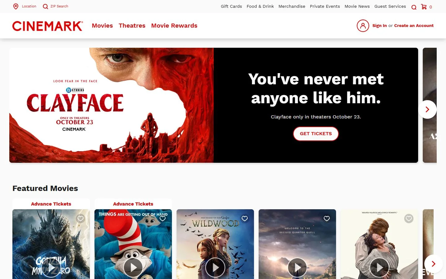 Cinemark · Website screenshot