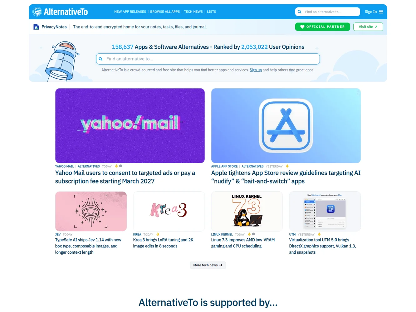 AlternativeTo · Website screenshot