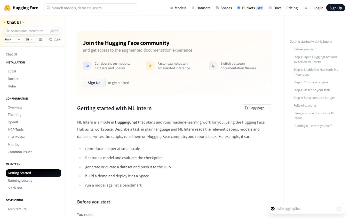 HuggingChat – Ansicht der Anbieter-Website