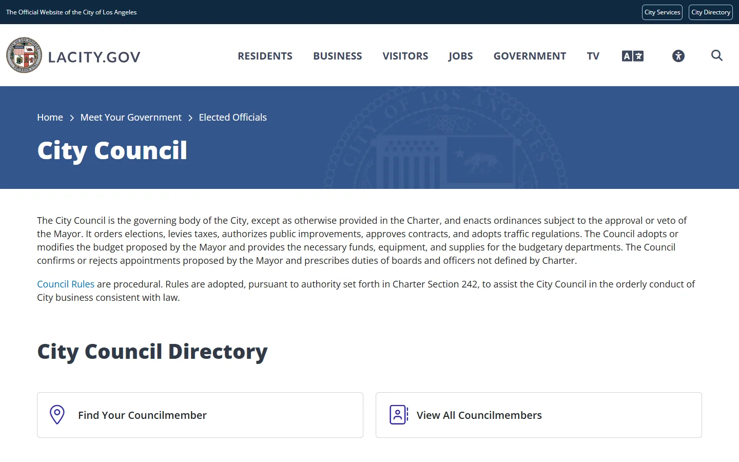 Los Angeles City Council · Website screenshot
