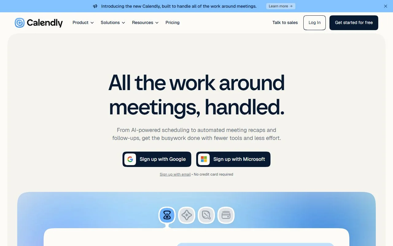 Calendly – Ansicht der Anbieter-Website