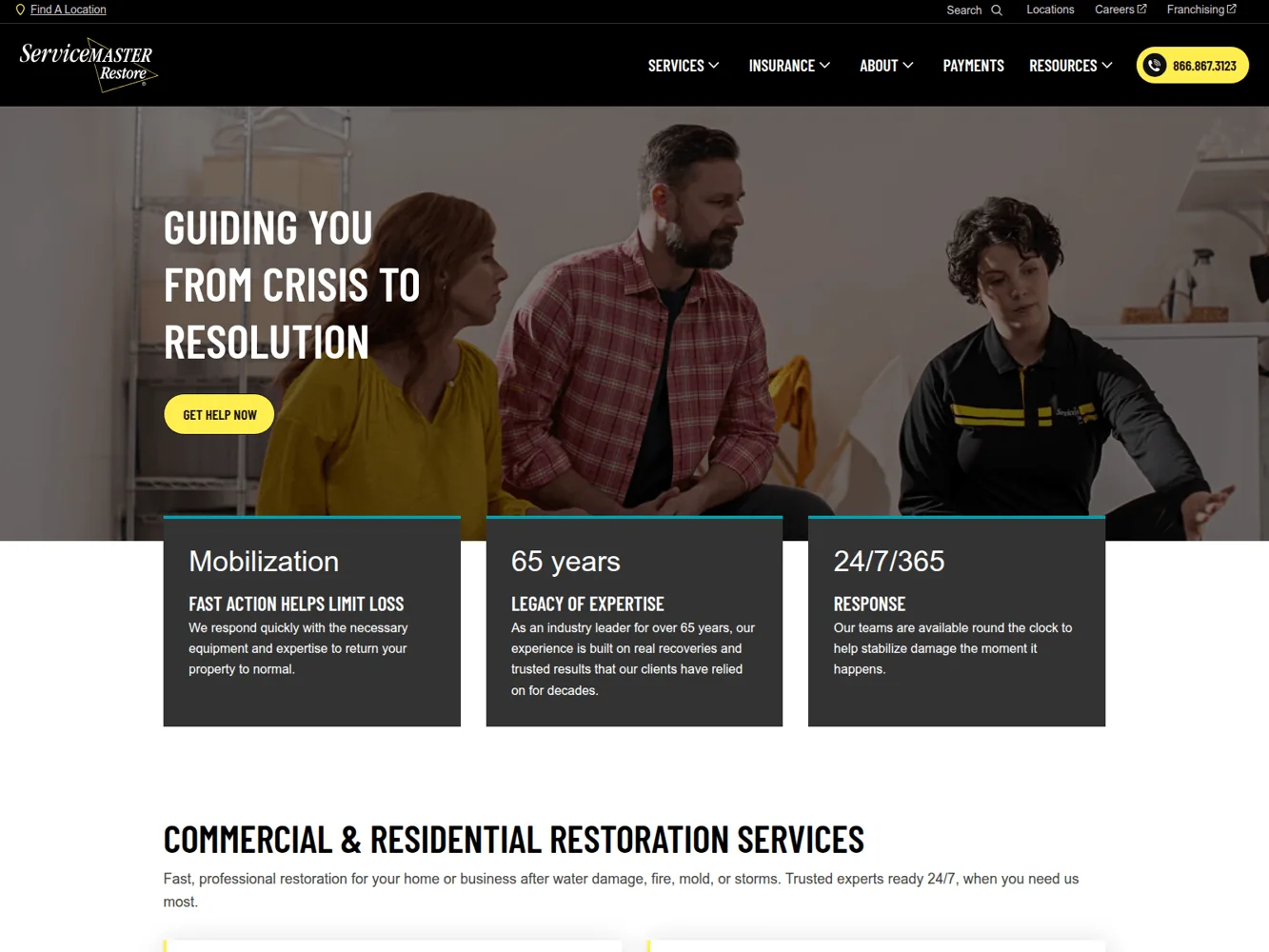 ServiceMaster Restore · Website screenshot