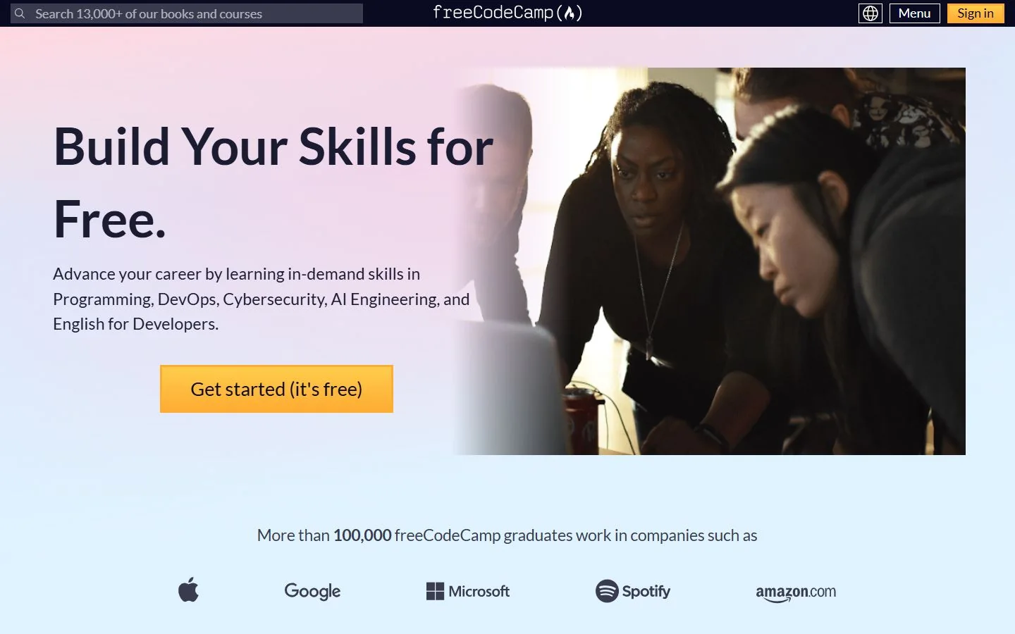freeCodeCamp – Ansicht der Anbieter-Website