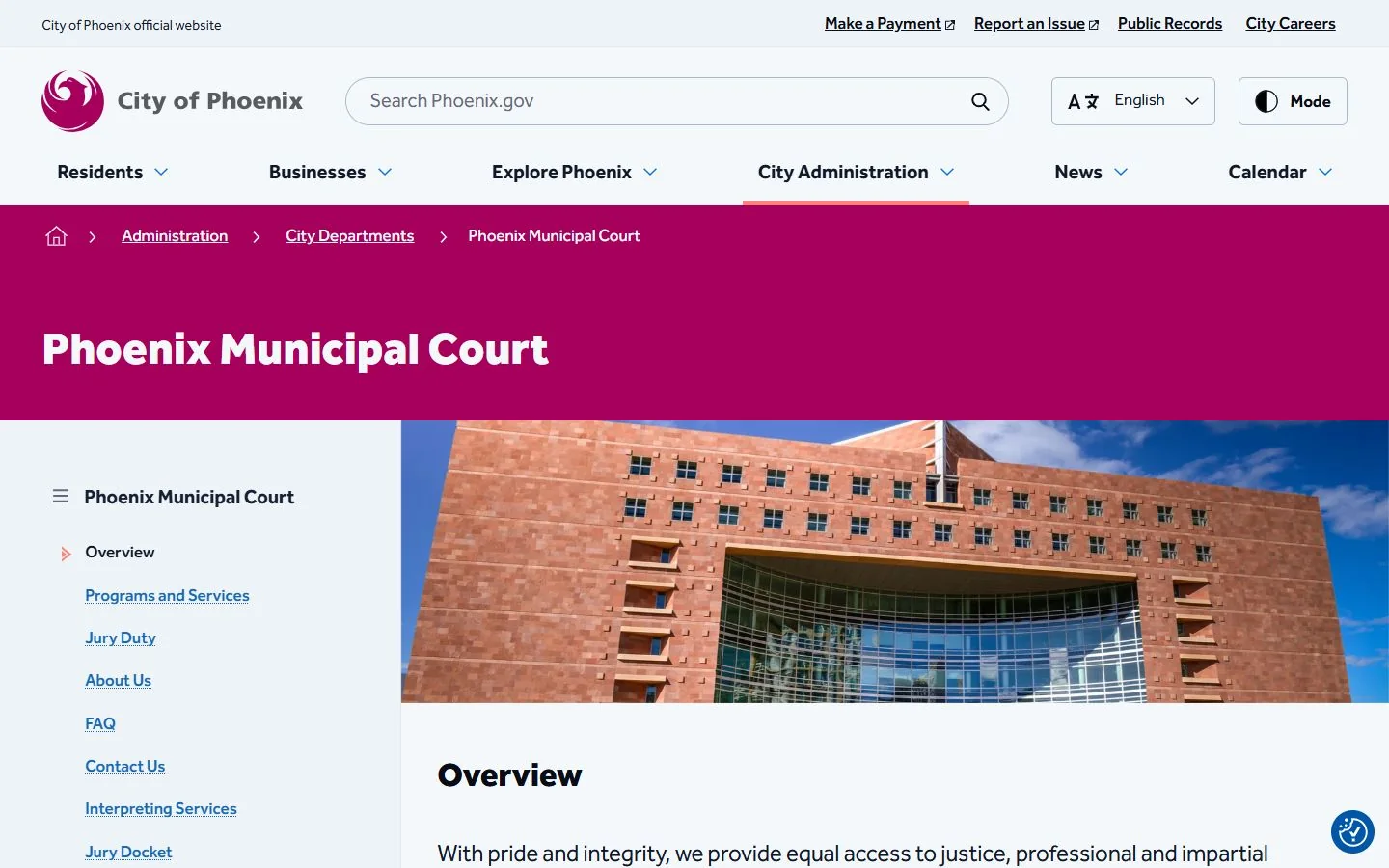 Phoenix Municipal Court · Website screenshot